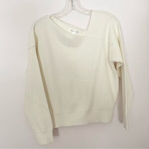 Line & Dot Off-the-Shoulder White Sweater